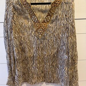 Cache Zebra Print Tunic with Gold Accents